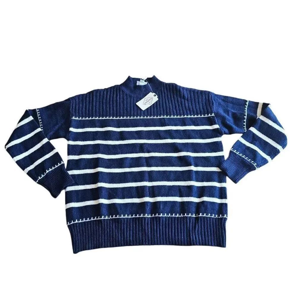 St johsns bay womens Sz L navy white striped knit sweater